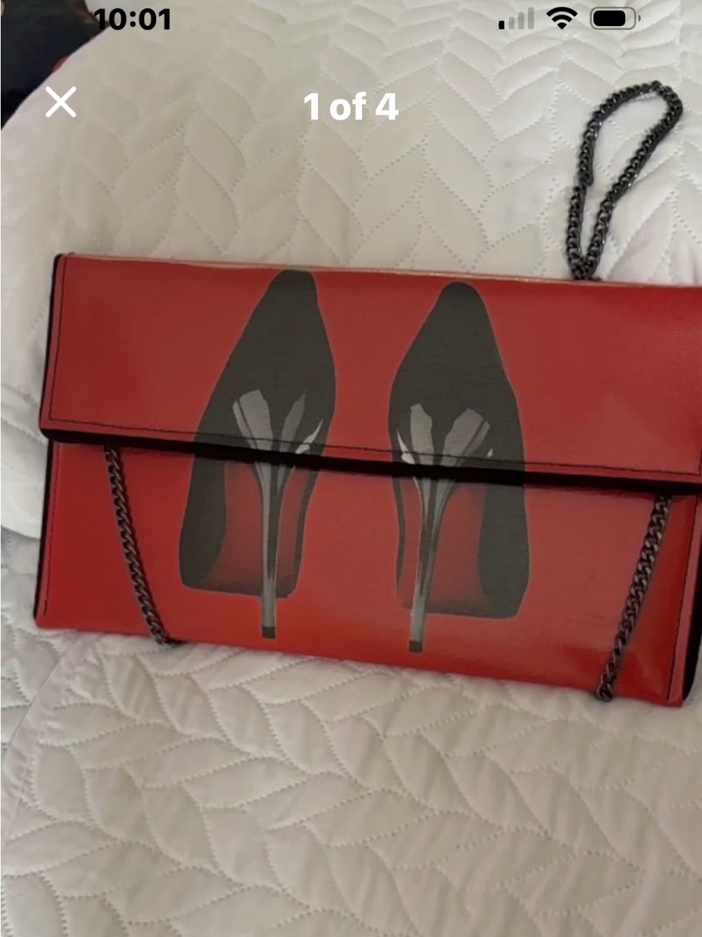Red High-Heel Print Chain Clutch - Women Bags